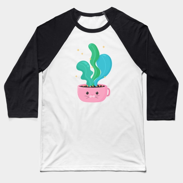 Kitty cup with green plant Baseball T-Shirt by Polikarp308